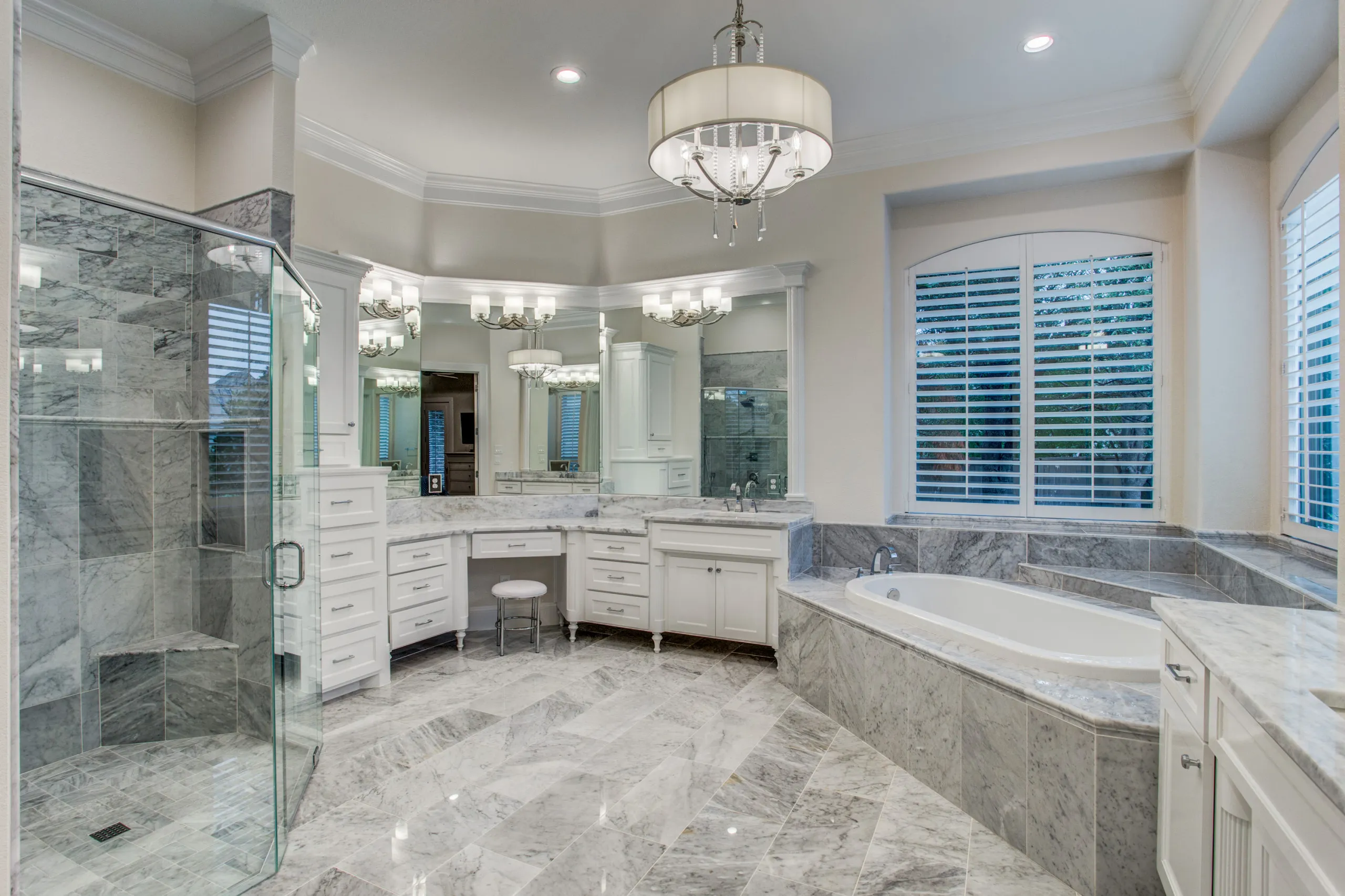 Marbled Master Bath — Bathroom Remodel in Southlake, TX by Swanson Renovations